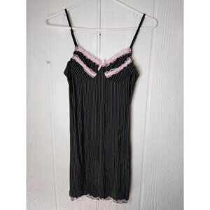 Vintage Jolie Negligee Women's S Black Pinstripe Metallic Lace Underwire Teddy